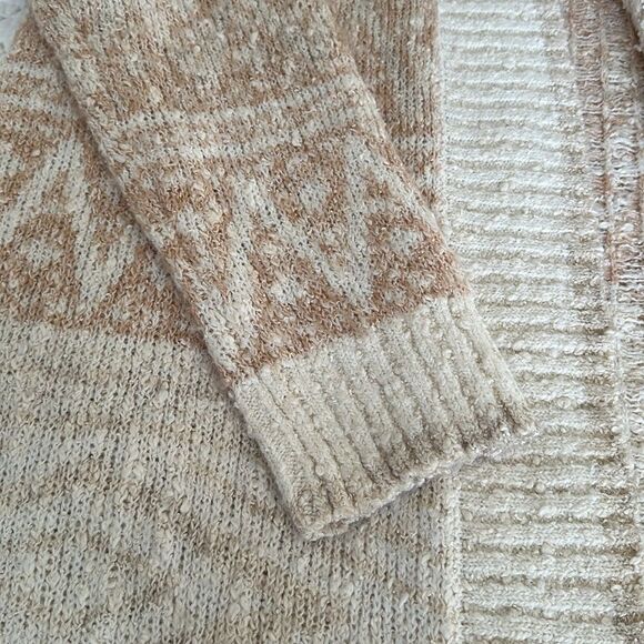 Joie Longline Nordic Cream & Tan Wool Blend Duster Cardigan Sweater Medium - Picture 7 of 10